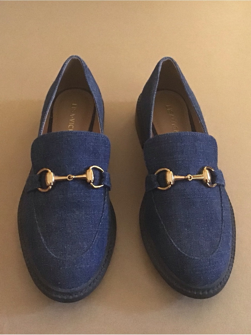 Lisa Vicky Women's Denim Loafers with Gold Horsebit Accent Size 5M #Fall